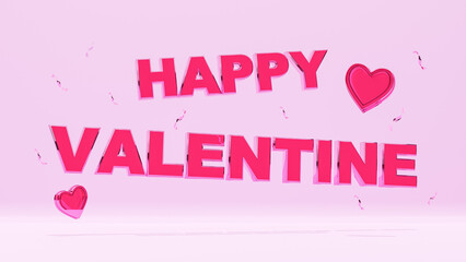 Happy Valentine's day with heart on pink background. 3d rendering