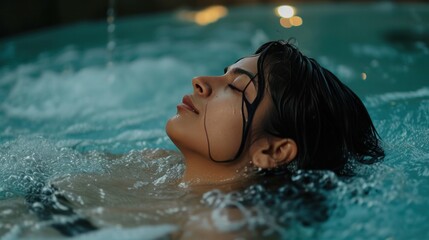 black haired woman in a hot tub 50mm lens   