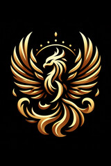 Burning bird phoenix rising form flames and fire, logo