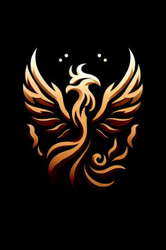 Burning bird phoenix rising form flames and fire, logo