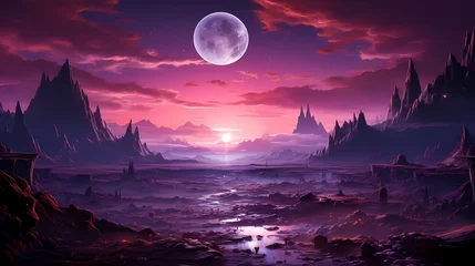 Schilderijen op glas A captivating amethyst purple desert landscape stretching into the horizon © Adobe