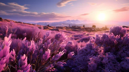 Wandaufkleber A captivating amethyst purple field of lavender flowers swaying in the wind © Adobe