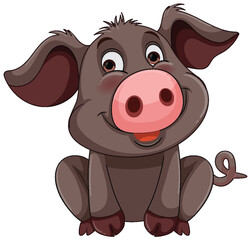 Adorable pig cartoon character with a joyful expression