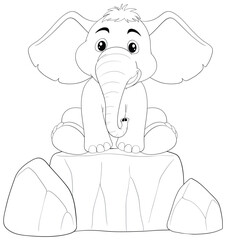 Cute cartoon elephant seated on a stone