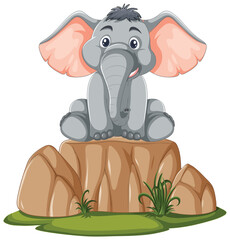 Cute elephant on a rocky outcrop illustration