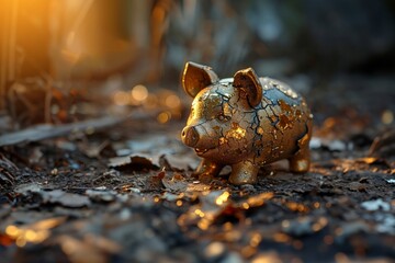 Broken gold piggy bank - Powered by Adobe