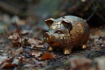 Broken gold piggy bank