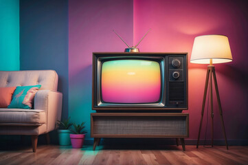 vintage old retro TV cinematic retro colors eighties and nineties style gradient wallpaper - obrazy, fototapety, plakaty