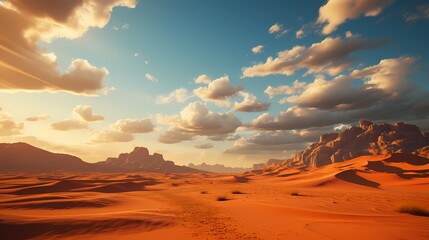 A captivating golden yellow desert landscape with towering sand dunes