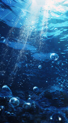 Deep sea ambiance with blue underwater waves and bubbles