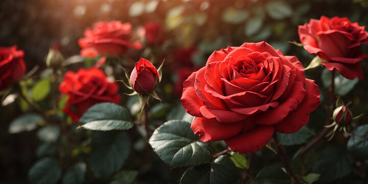 red roses in garden Valentine's Day romantic Background