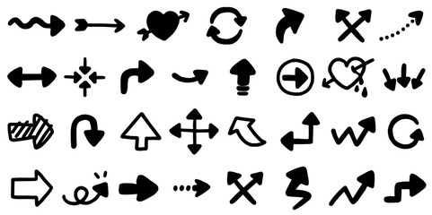 Hand drawn arrow mark icons vector. arrow outline vector. grunge arrow vector.