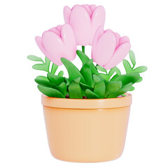 Earth day Plants and Flowers, tulips on a transparent background , 3D Rendering