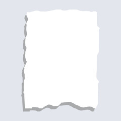 Paper ripped message, torn paper edge, Torn sheets of paper. white paper sheets isolated on grey background. Vector illustration of torn blank pages with uneven texture edges.