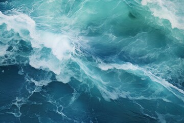 Fototapeta premium Aerial view of sea beach wave, Ocean waves on the beach as a wallpaper background, sea with blue water waves AI generated
