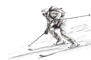 Biathlon athlete drawing in action.