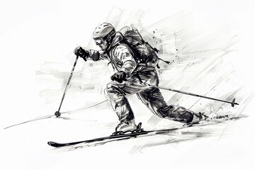 Biathlon athlete drawing in action.