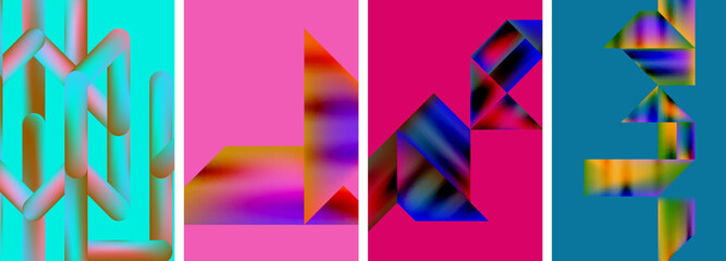 Set of colorful geometric posters - round shapes and circles with fluid color gradients. Abstract backgrounds for wallpaper, business card, cover, poster, banner, brochure, header, website