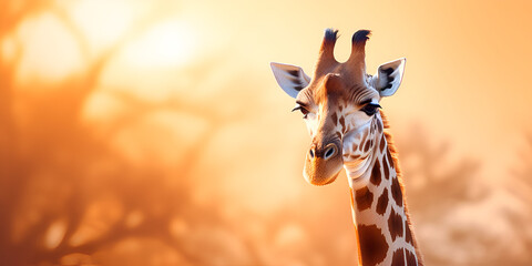 Wildlife Elegance: Giraffe Silhouette Against the Setting Sun