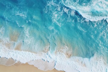 Fototapeta na wymiar Aerial view of sea beach wave, Ocean waves on the beach as a wallpaper background, sea with blue water waves AI generated
