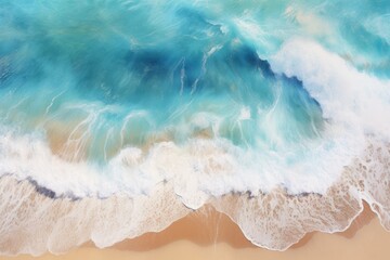 Fototapeta premium Aerial view of sea beach wave, Ocean waves on the beach as a wallpaper background, sea with blue water waves AI generated