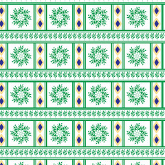 Tribal traditional fabric batik ethnic of ikat floral seamless pattern of green leaves Spring Blossom Vector Design on a white background