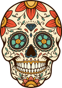 Illustration of mexican sugar skull. Day of the dead. Dia de los muertos. Vector illustration