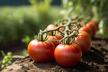 Breathtaking organic tomatoes on the, thriving at a local produce farm. Perfect for farm-to-table concepts. Copy space available. 