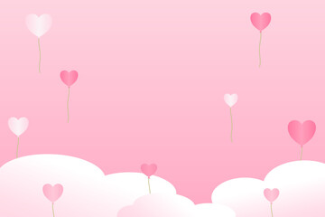 Vector - Lovely pink hearts balloon flying with white cloud. Copy space.