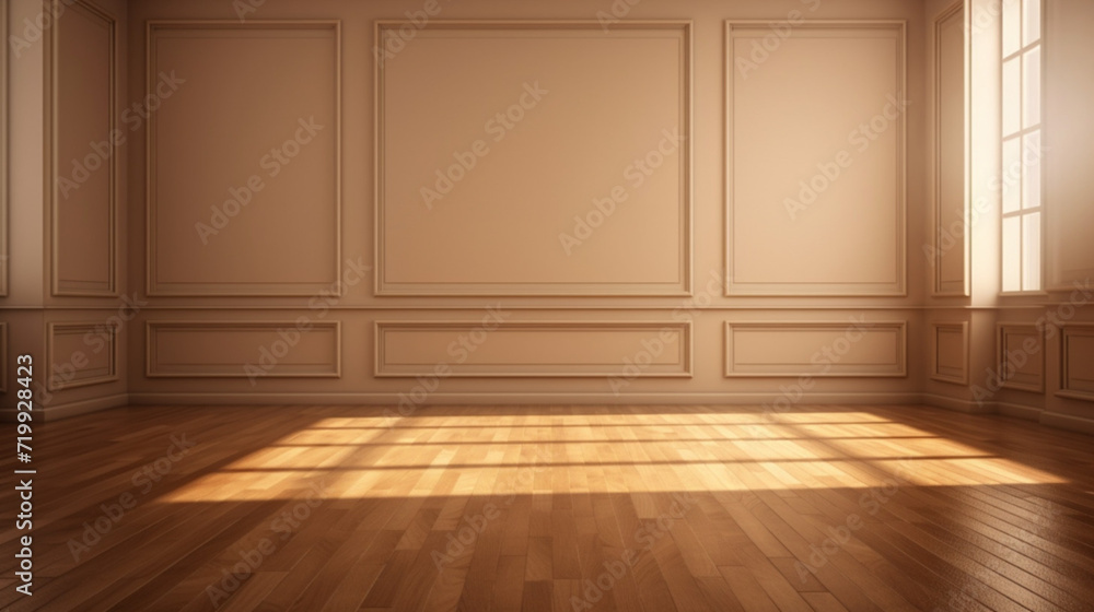 Poster wood table background texture. empty space for display product. parquet floor with generative ai.