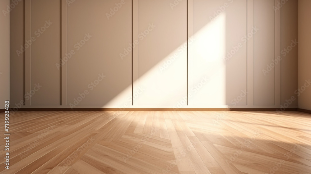 Poster wood table background texture. empty space for display product. parquet floor with generative ai.