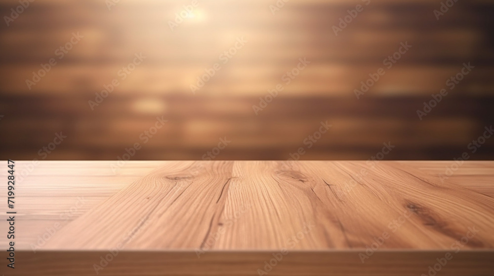 Poster wood table background texture. empty space for display product with generative ai.