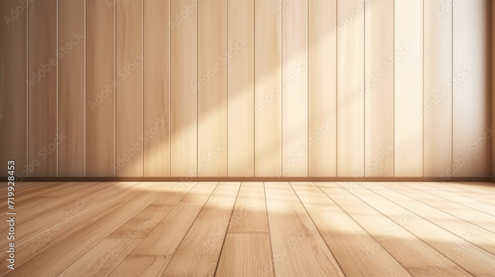 Poster wood table background texture. empty space for display product. parquet floor with generative ai.