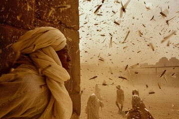 Plague of locusts in Egypt, Bible story. - obrazy, fototapety, plakaty