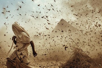 Plague of locusts in Egypt, Bible story. - obrazy, fototapety, plakaty