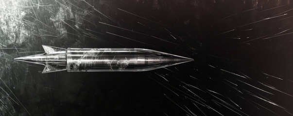 Abstract image of a rocket in motion with a sleek design.