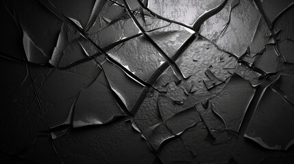 Black abstract surface with intricate cracked texture. - obrazy, fototapety, plakaty
