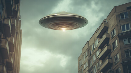 Unidentified Flying Object Hovering in the Sky. Generative AI.