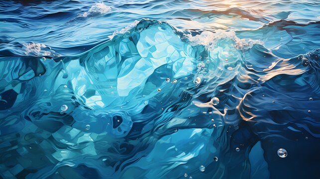 A close-up of the cobalt blue ocean, capturing the sparkling sunlight dancing on the water's surface