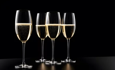 Foto op Aluminium Four champagne glasses on a simple black background, Valentine's Day, Christmas. Generative AI © 냥냥냥 난