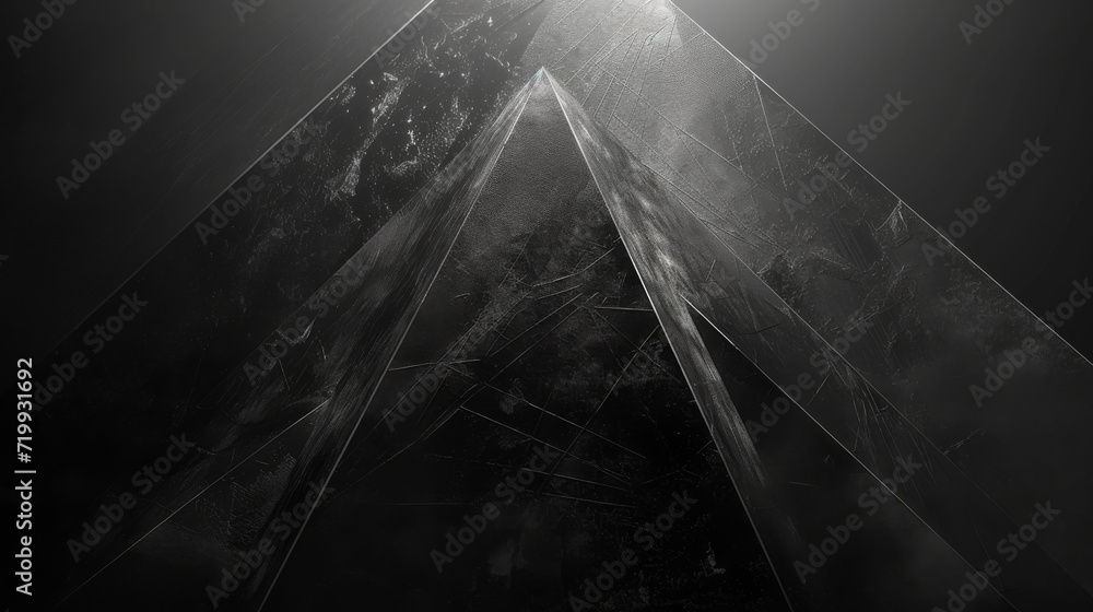 Poster Sharp-edged black pyramid on a dark background.