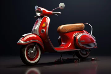 Fotobehang Modern Motor scooter, 3D Rendering of modern motor scooter isolated on dark background. Front side view of light . AI generated © Tanu