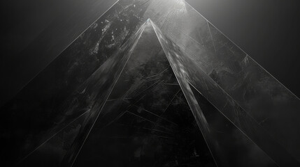 Sharp-edged black pyramid on a dark background. - obrazy, fototapety, plakaty