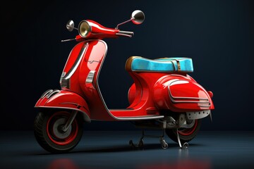 Obraz na płótnie Canvas Modern Motor scooter, 3D Rendering of modern motor scooter isolated on dark background. Front side view of light . AI generated