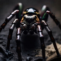Close up of a spider on a tree trunk. Shallow depth of field. Venomous spider