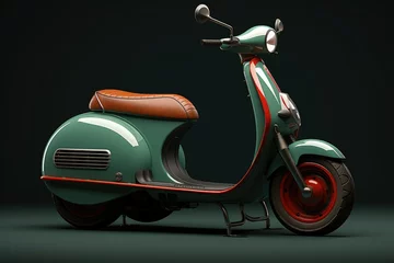 Selbstklebende Fototapeten Modern Motor scooter, 3D Rendering of modern motor scooter isolated on dark background. Front side view of light . AI generated © Tanu