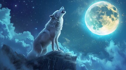 Wolf howling at the moon HD wallpaper.