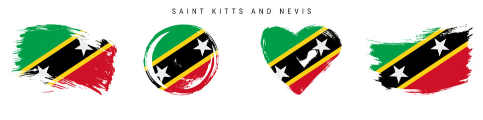 Saint Kitts and Nevis hand drawn grunge style flag icon set. Free brush stroke flat vector illustration isolated