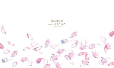 水彩画。桜が舞う水彩イラスト。春の桜ベクターイラスト。桜舞うピンクの和イメージ。Watercolor painting. Watercolor illustration of dancing cherry blossoms. Spring cherry blossom vector illustration. Japanese image of pink dancing cherry blosso