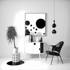 Empty frame mockup in modern minimalistic living room